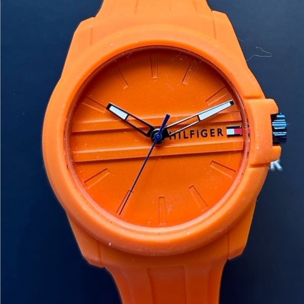 Tommy Hilfigure Watch With 44mm Orange Faec & Orange Silicone Band